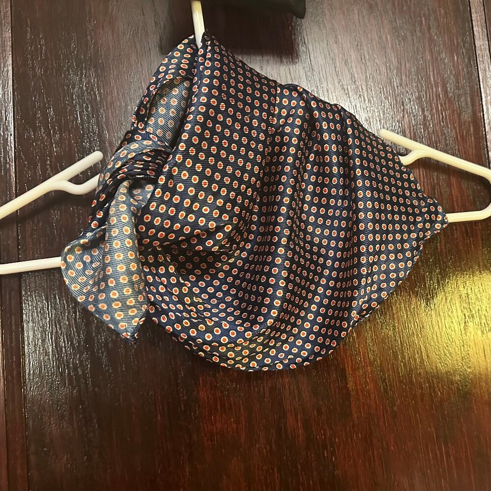 Square, Light, Blue, Thin & Shiny Scarf w Red Dots. Headscarf, Neck or Bandana